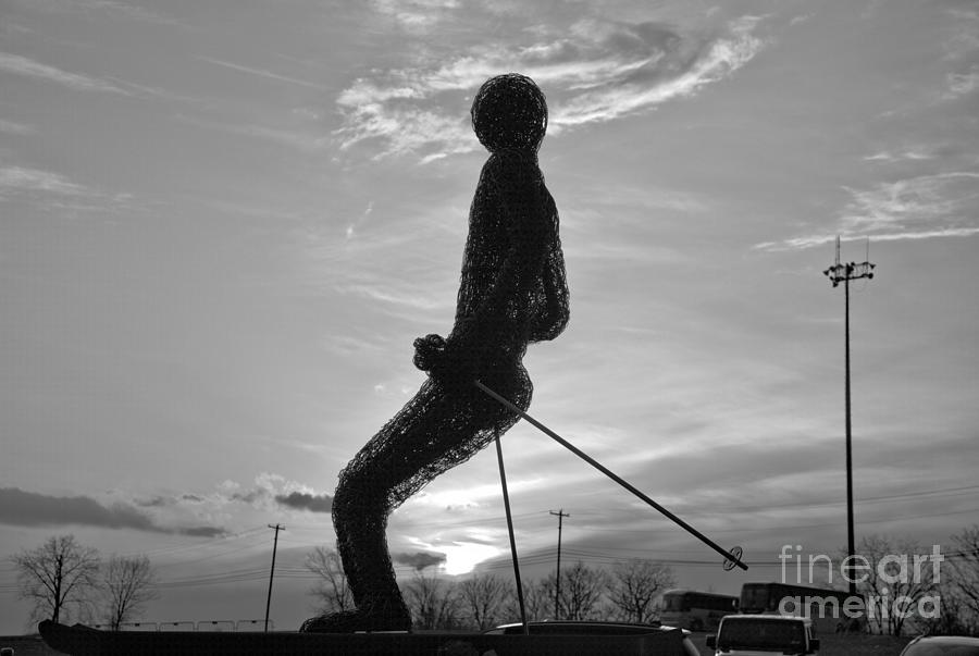 Skier Statue Sunset At Montage Mountain Black And White Photograph by Adam Jewell