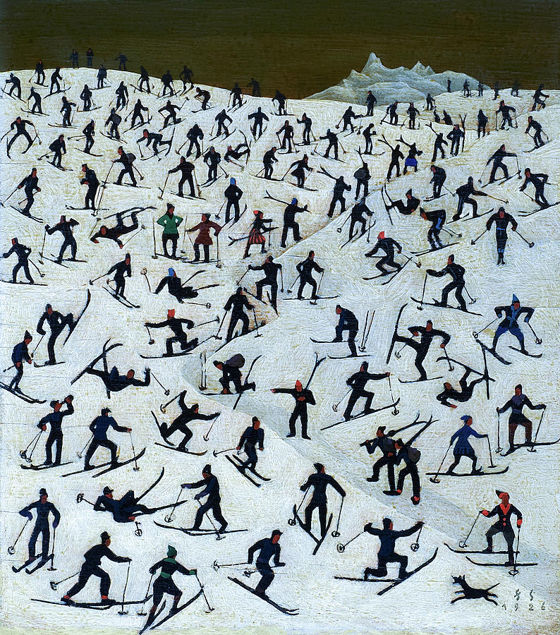 Winter Painting - Skiers, Ski Resort by Franz Sedlacek