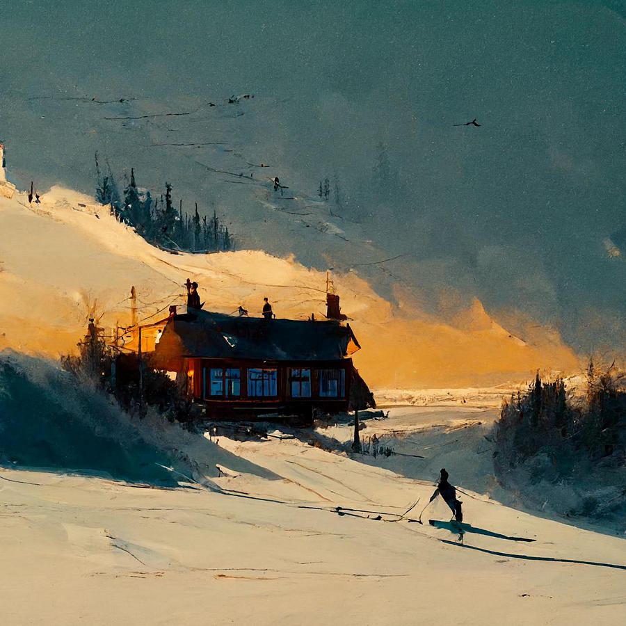 Skiing at Dawn Digital Art by Andrea Barbieri