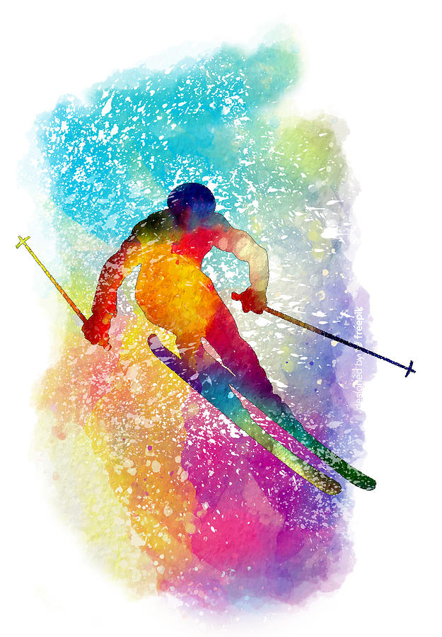 Skiing Fun 01 Painting by Miki De Goodaboom