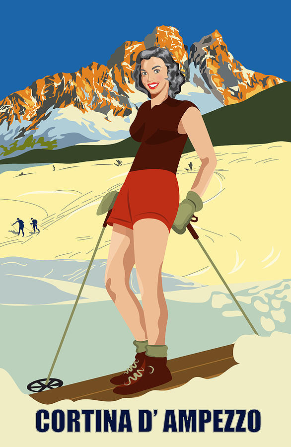 Skiing Girl at Cortina D Ampezzo Digital Art by Long Shot