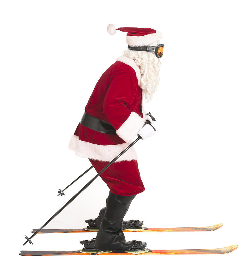 Skiing Santa Claus on White - Sports Series Photograph by Leezsnow