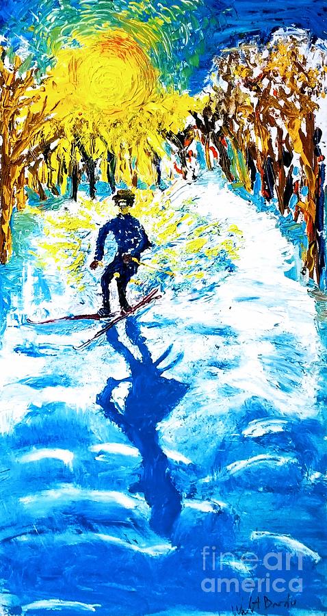 Skiing Self-Portrait Painting by Walt Brodis