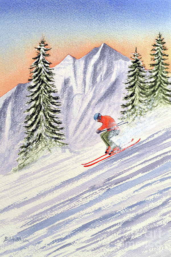 Skiing The Aspen Colorado Slopes Painting by Bill Holkham
