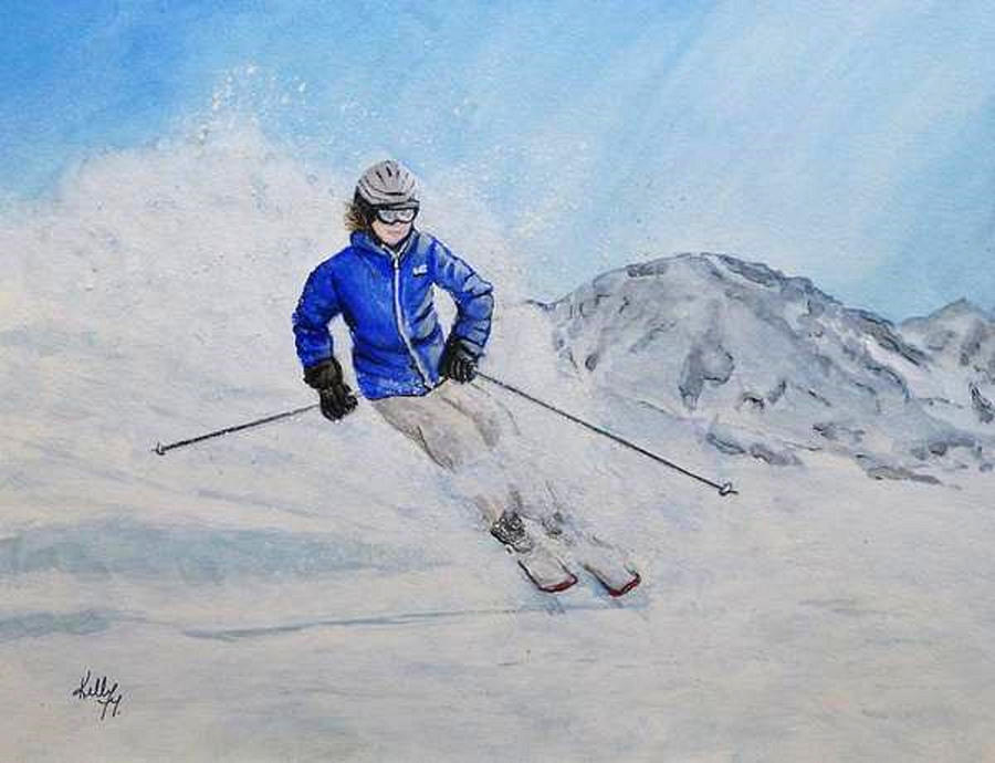 Skiing the Slopes Painting by Kelly Mills
