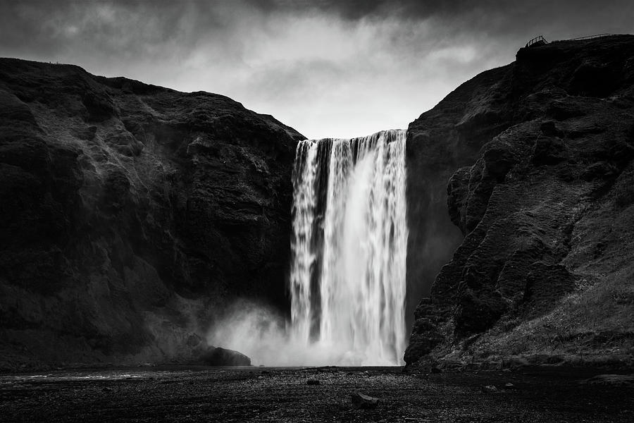 Skogafoss Waterfall in Iceland in Black and White Photograph by Alexios Ntounas