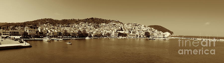 Greek Photograph - Skopelos Town panorama, sepia by Paul Boizot