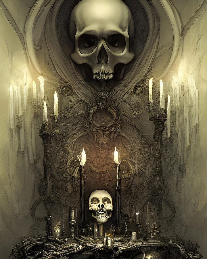 Skull Altar in Sepia Digital Art by Annalisa Rivera-Franz