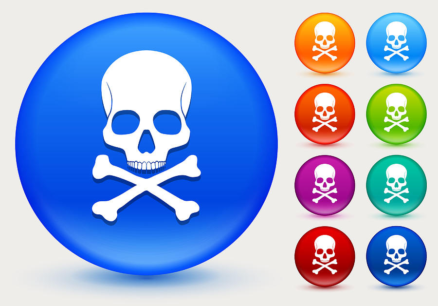 Skull and Bones Icon on Shiny Color Circle Buttons Drawing by Bubaone