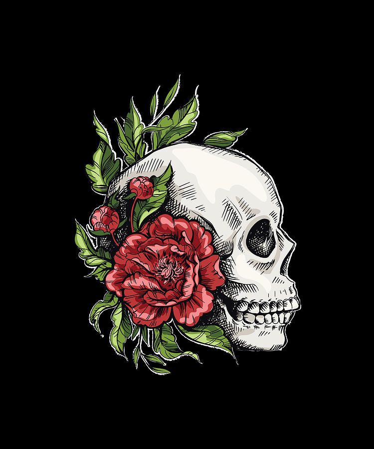 Skull and red roses flower and the dead Digital Art by Norman W - Fine ...