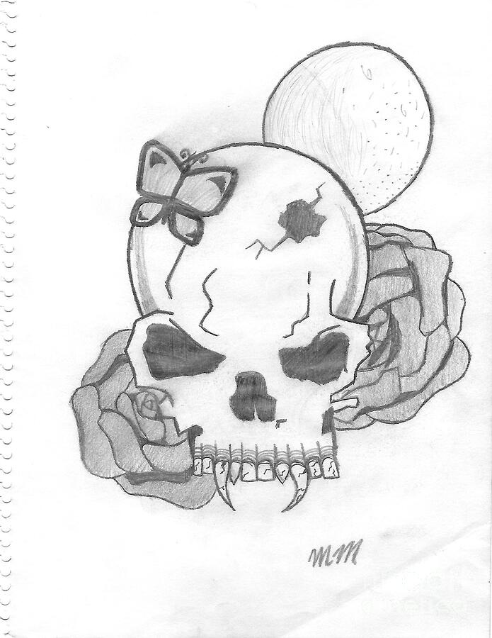 Skull and Roses - A Pencil Drawing Drawing by Marissa McAlister