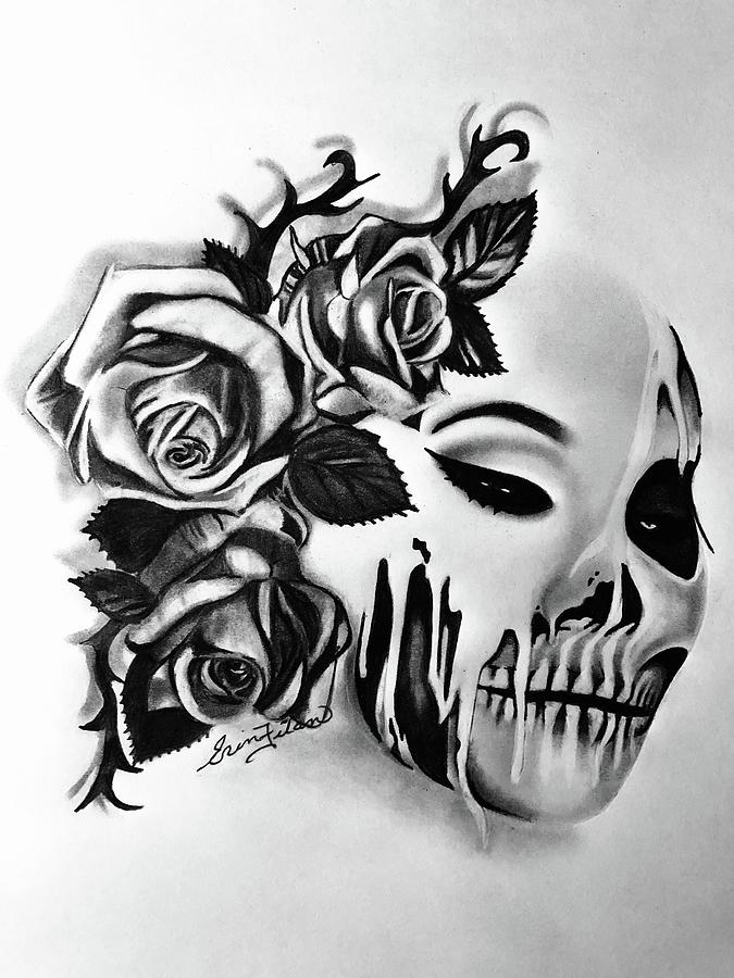 Skull and roses Drawing by Erin Ziemer Fine Art America
