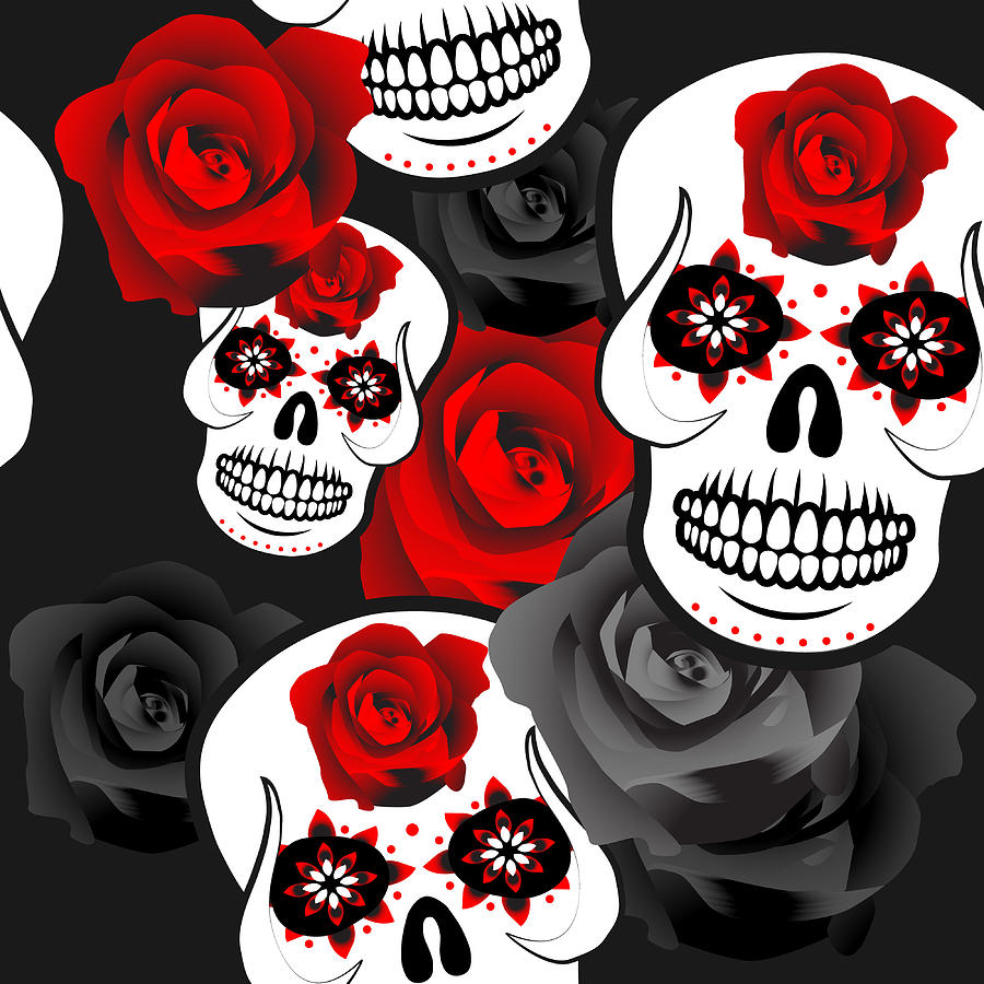Skull and roses Digital Art by Lightly Stranded - Fine Art America
