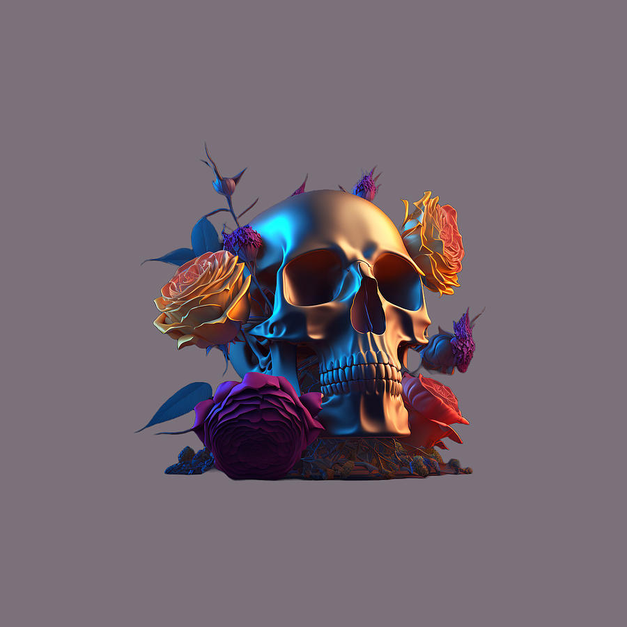 Skull Art Design Colored Flower Digital Art by Cengiz TEZEL - Fine Art ...