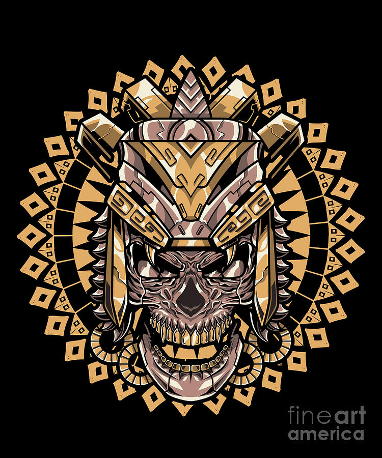 Skull Aztec Warrior Mayan Culture Inca Civilization Gift Digital Art by