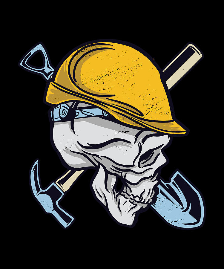 Skull Construction Skull With Helmet And Shovel Digital Art By Norman W