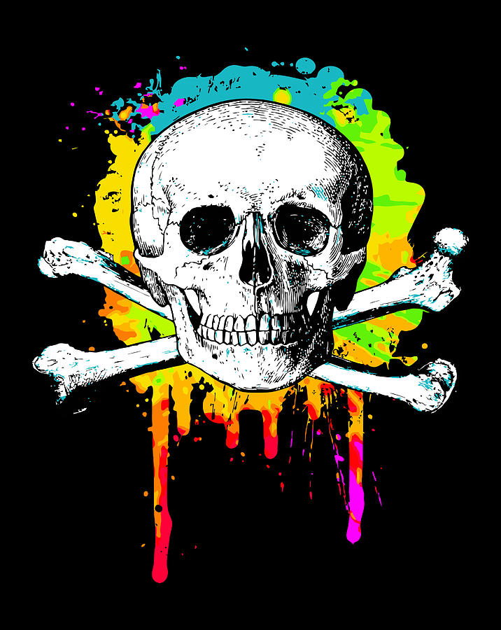 Skull Crossbones On Rainbow Colorful Dripping Splatter Boys Gift Items ...