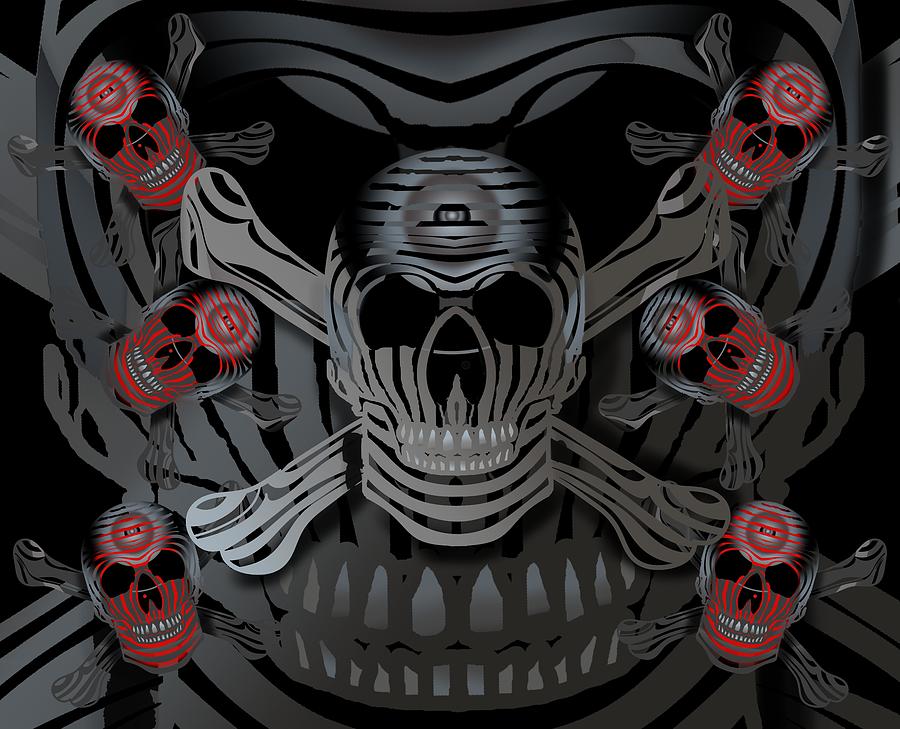 Skull Crossbones Red Flash Skulls Digital Art by Joan Stratton