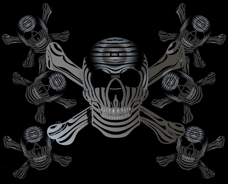 Skull Crossbones Smile Silver On Black Digital Art by Joan Stratton