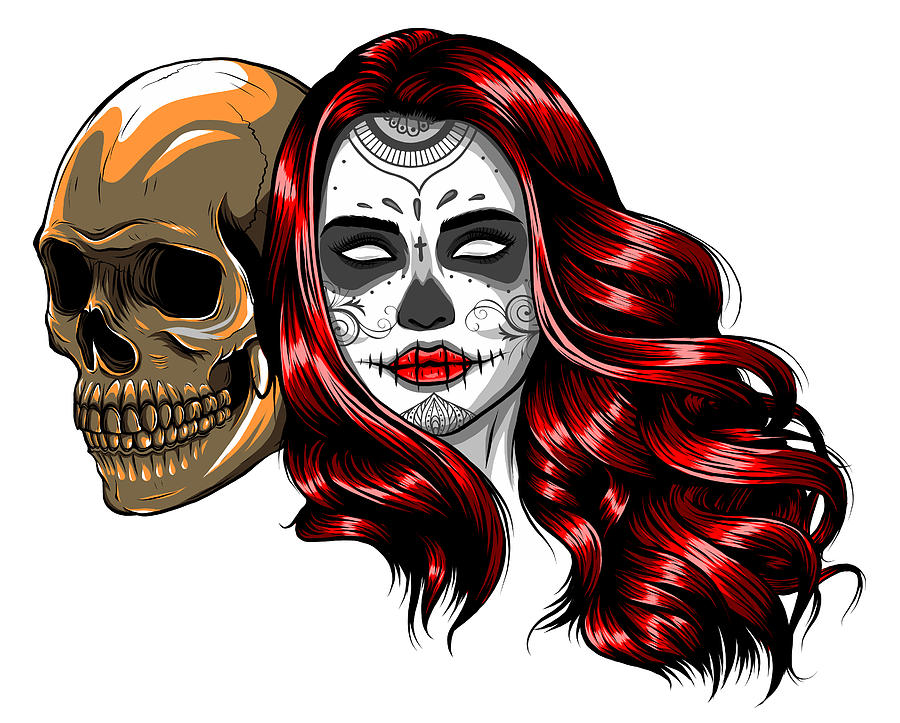 Halloween Digital Art - Skull - Day of the dead party. Dia de los muertos. vector by Dean Zangirolami