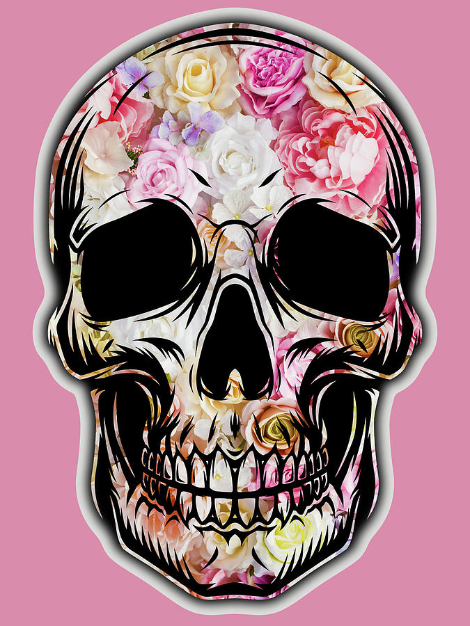 Skull Flowers Floral Painting by Tony Rubino