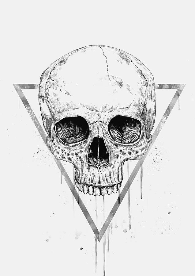 Black And White Drawing - Skull in a triangle II by Balazs Solti