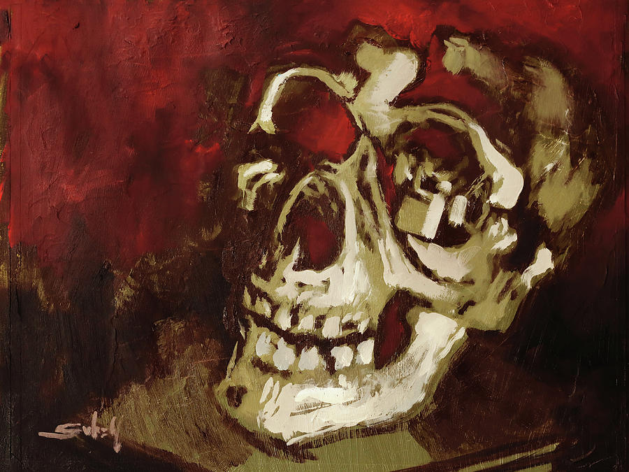 Skull in Red Shade Painting by Sv Bell