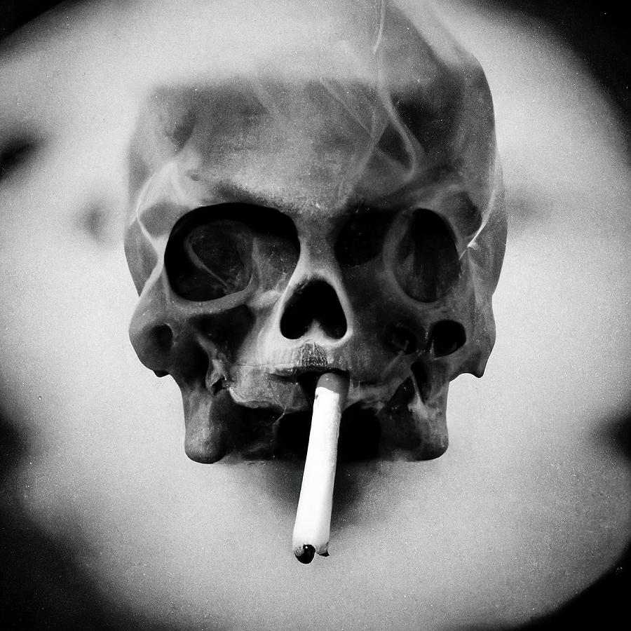 Skull is smoking a cigarette 02 Digital Art by Matthias Hauser