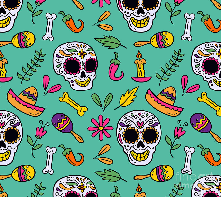 Washable Fabric Placemats for Dining Room Kitchen Table Decor Skull Faces Floral Details Leaves Inspired Festival Image Colorful Lunarable Day of The Dead Place Mats Set of 4 Multicolor