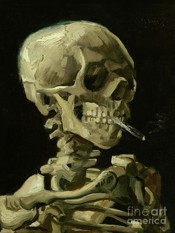 Skull of a Skeleton with Burning Cigarette by Van Gogh Painting by Vincent Van Gogh