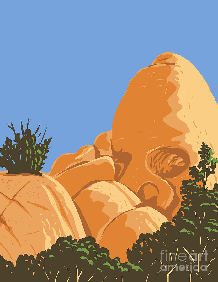 Skull-shaped Desert Granite Rock Formation Created By Erosion Known As Skull Rock Located In Joshua Tree National Park In California Wpa Poster Art Digital Art
