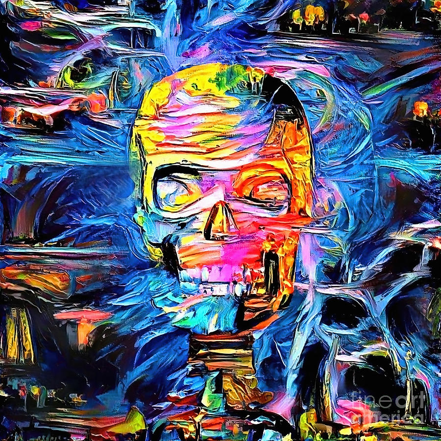 Skull Surrounded By Magic Lights Digital Art