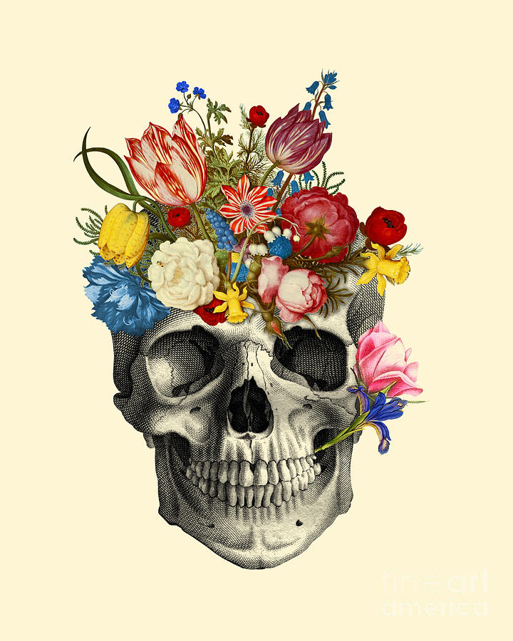 Skull Digital Art - Skull with flowers by Madame Memento