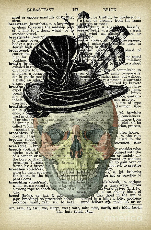 Skull with hat Mixed Media by Delphimages Photo Creations