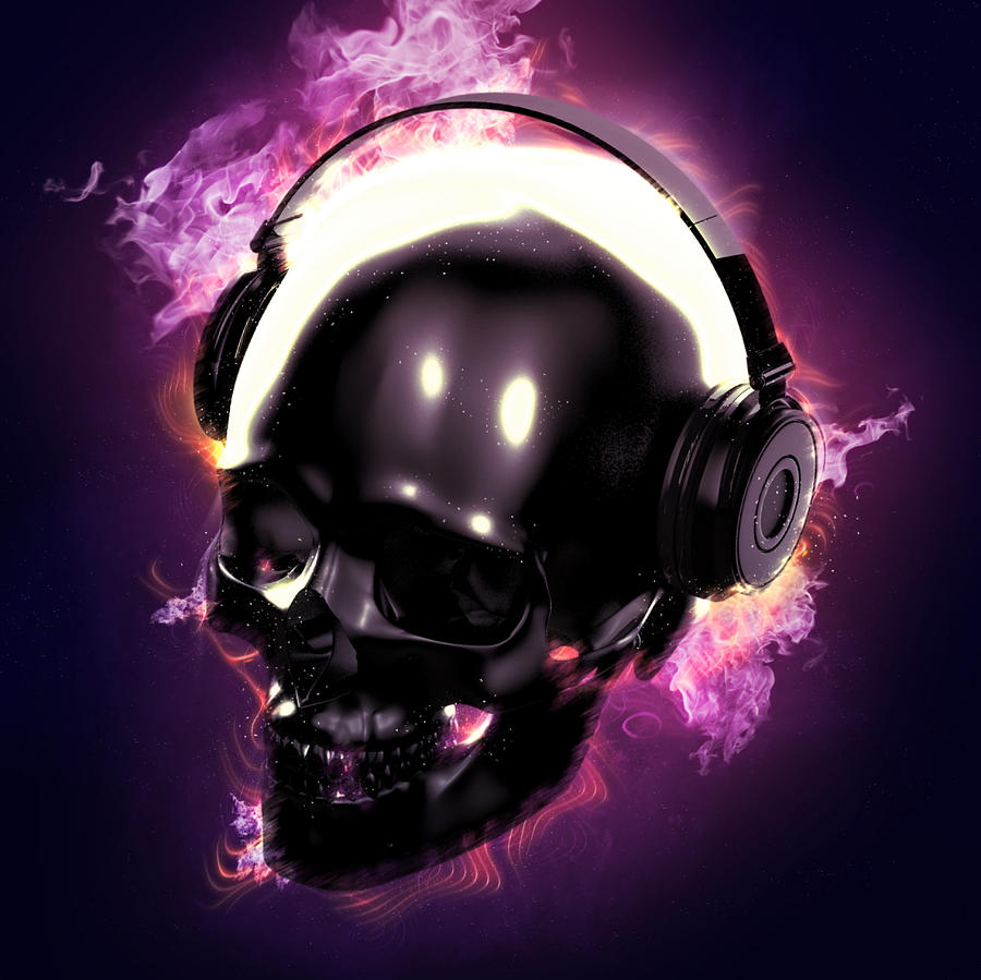 Skull With Headphones Digital Art by Rich Adkins