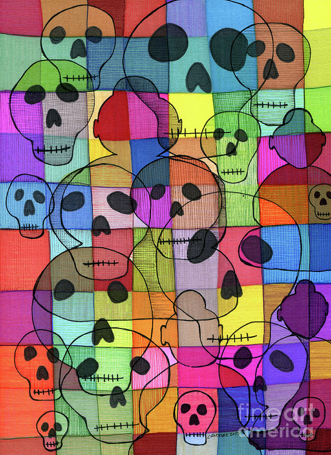 Skulls And Buddha Rainbow Mixed Media