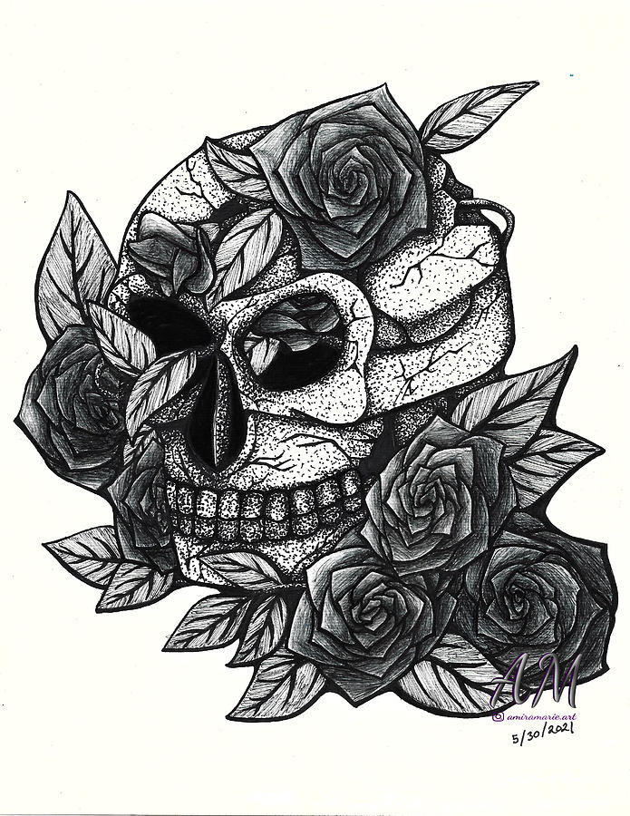 Skulls and roses Drawing by Amira Marie - Fine Art America