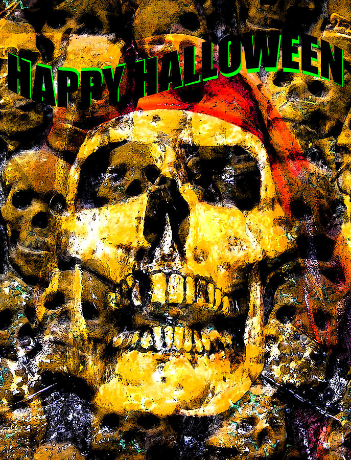 Skulls custom Halloween card Mixed Media by David Lee Thompson
