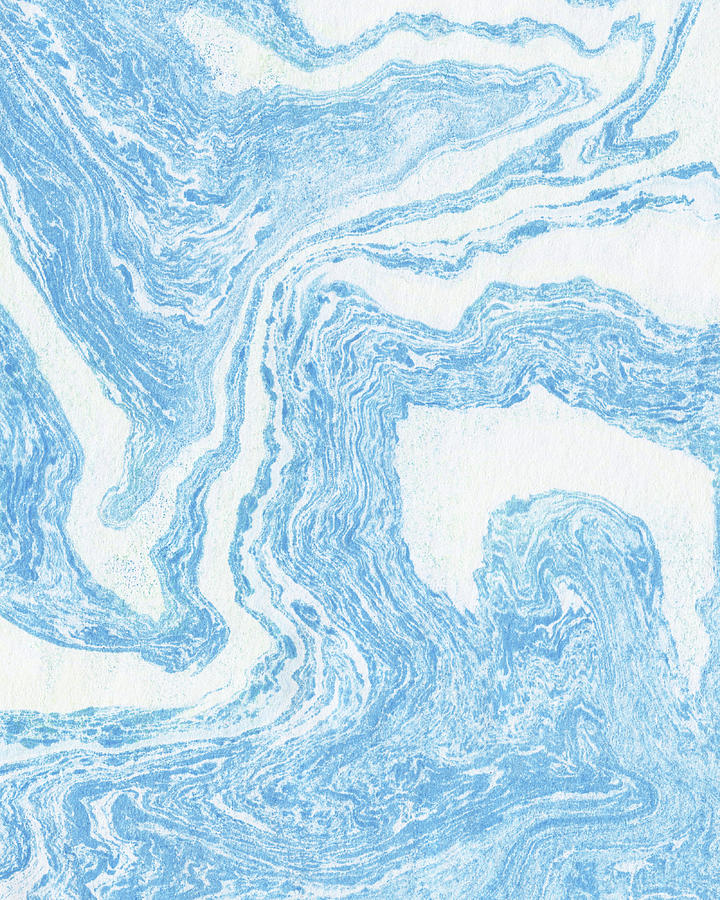 Sky Blue Marble Organic Swirls Watercolor Stone Texture  Painting by Irina Sztukowski