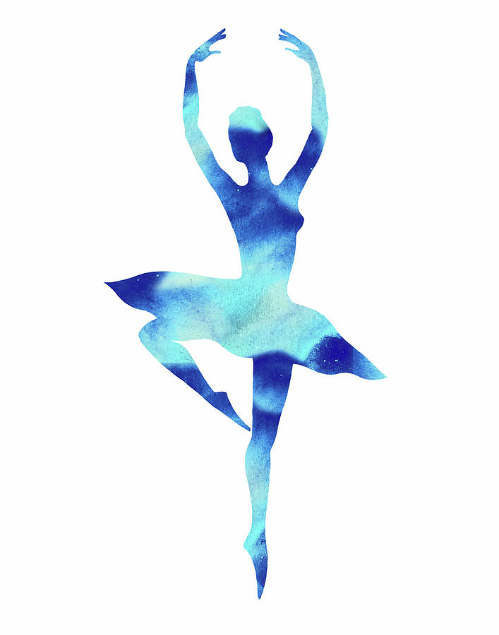 Sky Blue Ultramarine Watercolor Ballerina Silhouette  Painting by Irina Sztukowski