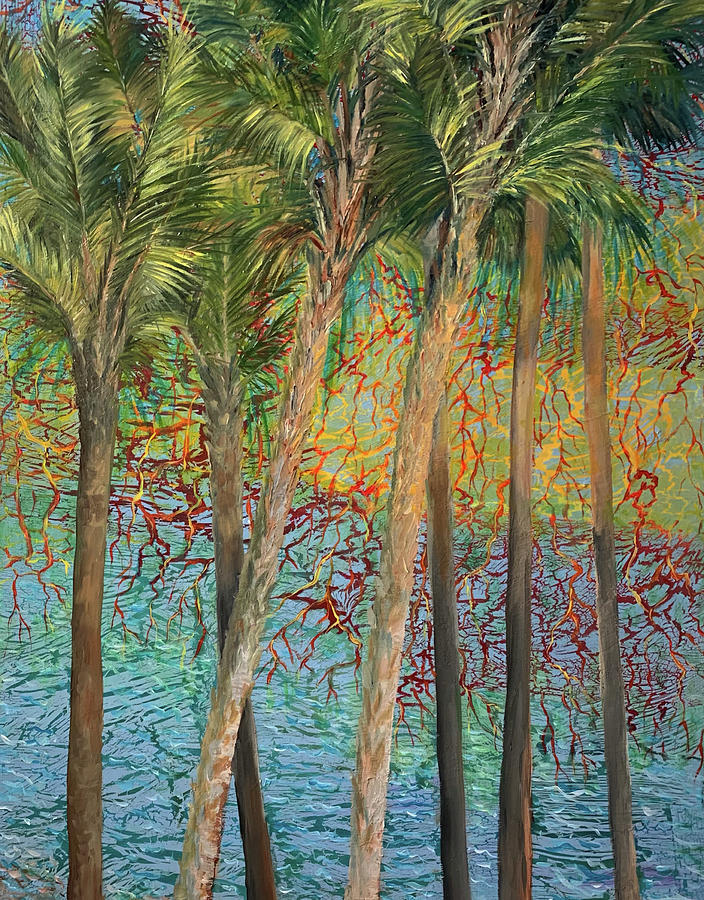 Sky High Palms Painting by Barbara Landry