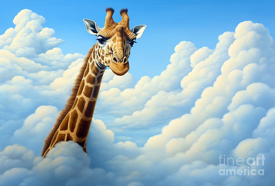 Sky-High Safari A Surreal Giraffe Adventure Painting by Vincent Monozlay