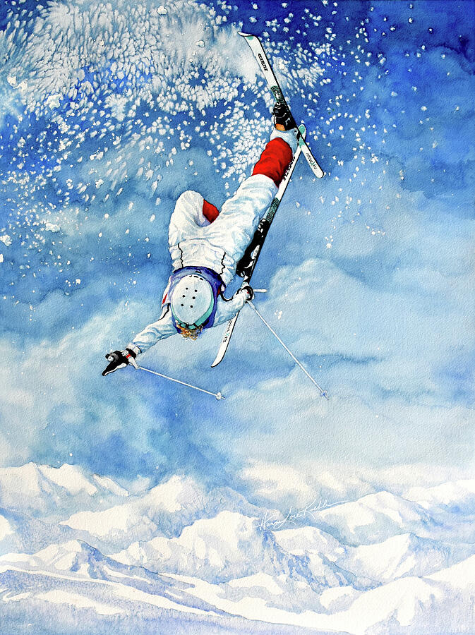 Sky High Skier Painting by Hanne Lore Koehler