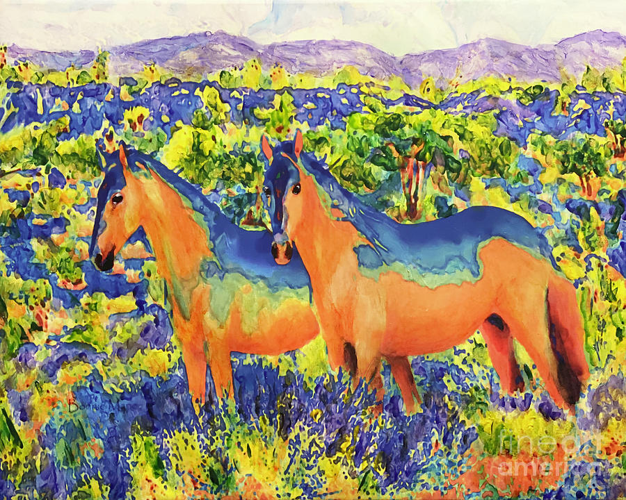Sky Ponies, Indian Painted Painting by Bonnie Marie