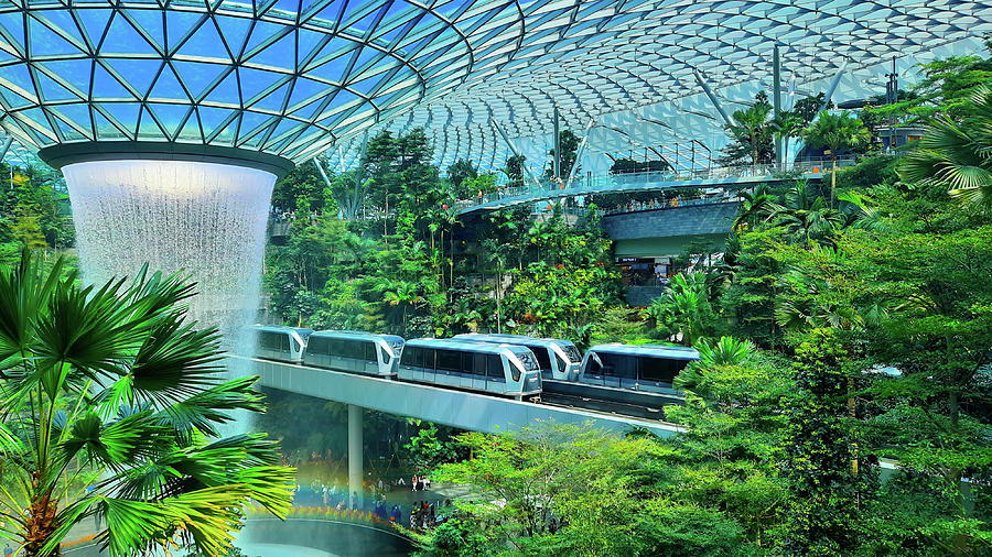 Sky trains and roof waterfall in Changi airport 1 Photograph by Kall3bu ...