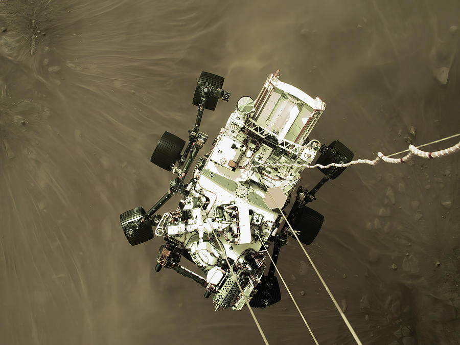 Skycrane Lowers Perseverance Rover To The Surface Of Mars Photograph