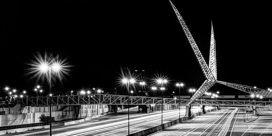 Skydance Scissortail Bridge Panorama in Black and White - Oklahoma City Photograph by Gregory Ballos