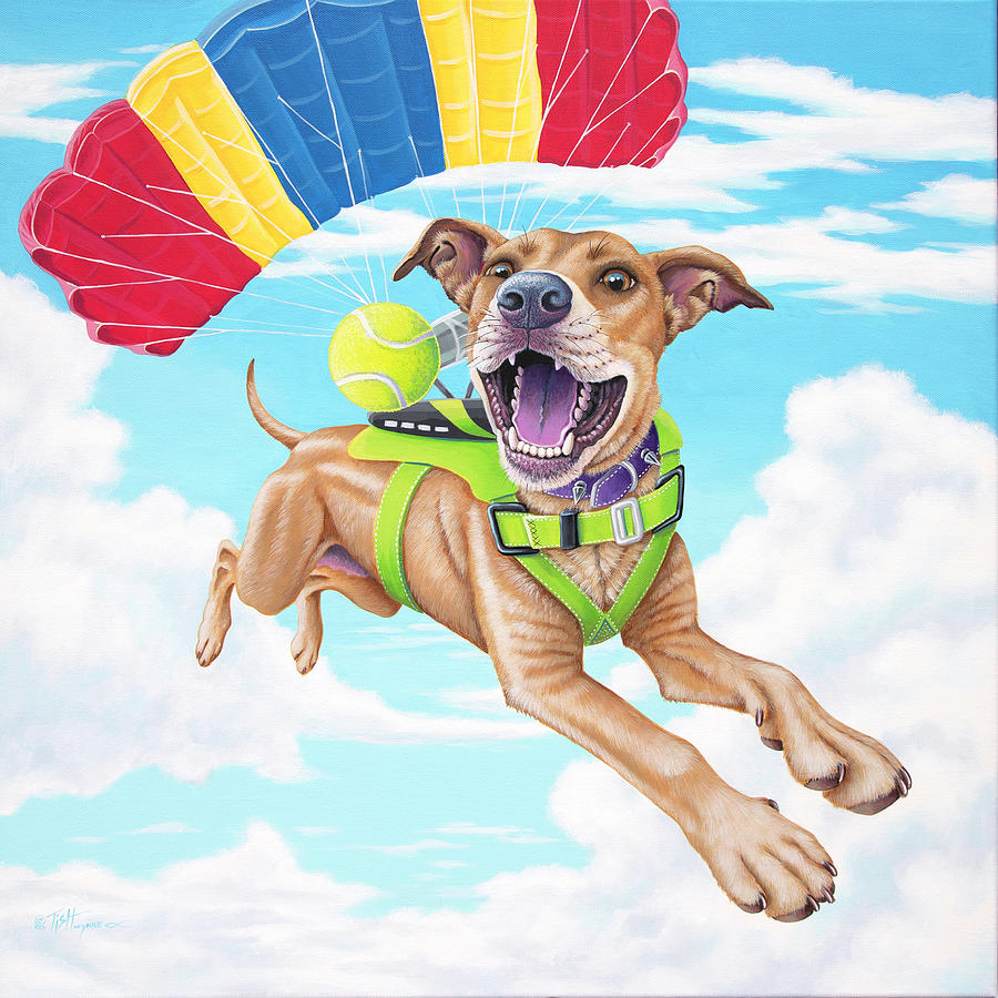 Skydiving Dog Painting by Tish Wynne