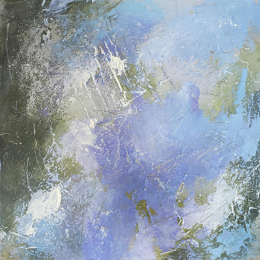 SKYFALL Abstract Landscape In Purple Blue Sage Green White Olive Painting by Lynnie Lang