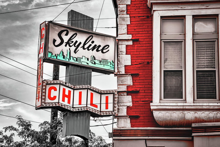 Skyline Chili Sign - Cincinnati Ohio Selective Color Photograph by Gregory Ballos
